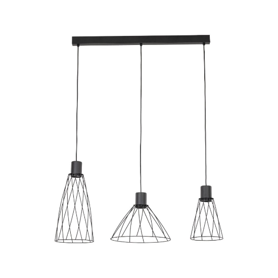 Lampadario per cucina lineare nero tre elementi diffusori a gabbia